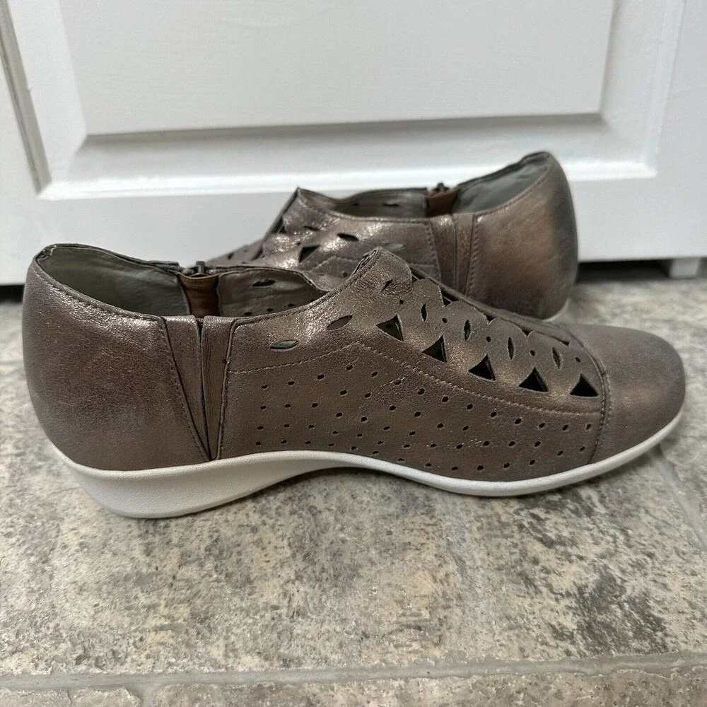 Drew Bronze Leather Comfort Shoes Wide Width Slip On 9 WW